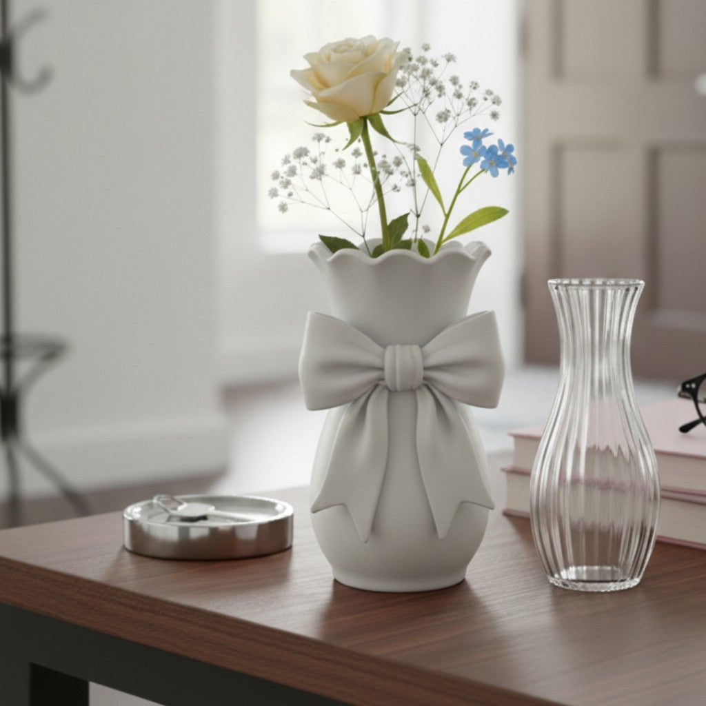 Kurdeleli Zarif Çiçek Vazosu