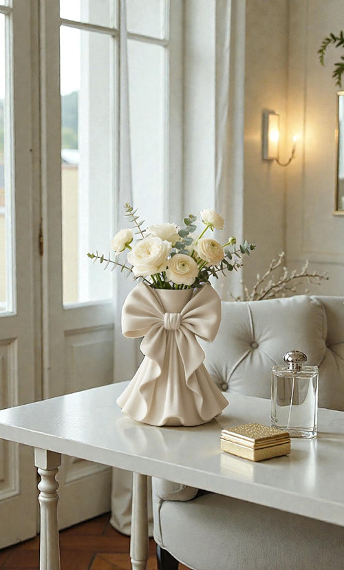 Coquette Kurdele Vazo – Zarif Pileli ve Şekillendirilmiş Kurdele Çiçek Vazosu