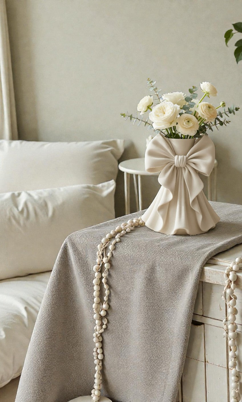 Coquette Kurdele Vazo – Zarif Pileli ve Şekillendirilmiş Kurdele Çiçek Vazosu